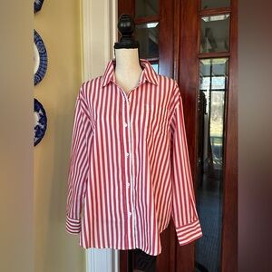 Liz Claiborne | Red & White Striped Button Down Shirt Cotton, Size L, NWT